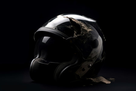 Broken motorcycle helmet object. Visor safe. Generate AIの素材