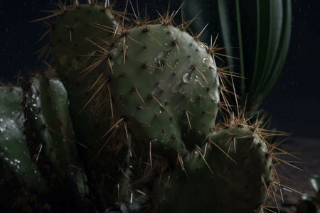 Cactus closeup water. Leaf flower grass. Generate AIの素材
