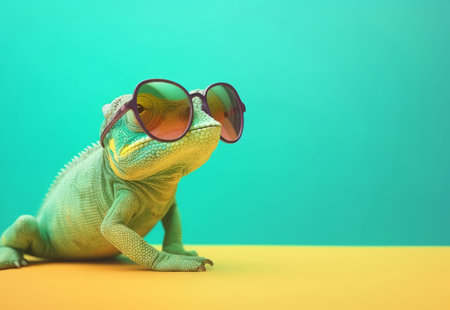 Chameleon sunglasses. Sun smile color. Generate AIの素材