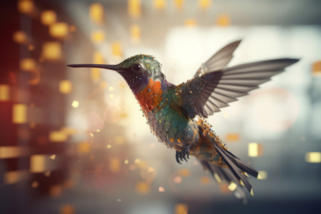 Digital hummingbird. Animal color wing. Generate AIの素材