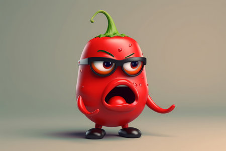 Cartoon pepper character 3d. Organic smile. Generate AIの素材