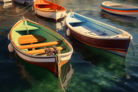 Wood boats port summer. Vacation travel. Generate AIの素材