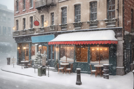 Winter snowy coffee. Frozen season. Generate AIの素材