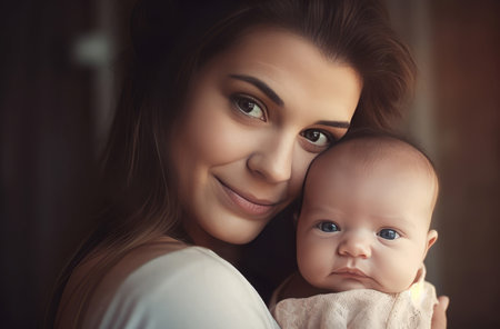 Beauty mother baby smiling shot. Cute person. Generate AIの素材