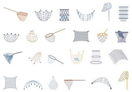 Fish Net icons set cartoon vector. Hunting fishing. Sea gearのイラスト素材