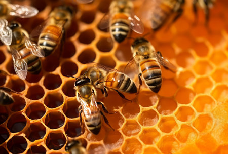 Honeycomb insect bees working. Nature propolis. Generate AIの素材