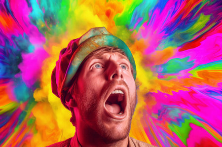 Man colorful psychedelic colorful. Artwork poster. Generate AIの素材