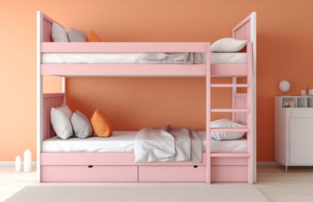 Kids bedroom pink interior. Furniture apartment Generate AIの素材