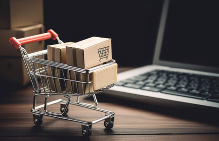 Online shopping cart products. Internet grocery. Generate AIの素材