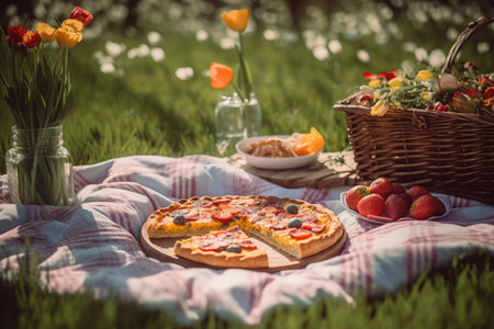 Picnic spring meadow. Summer park. Generate AIの素材