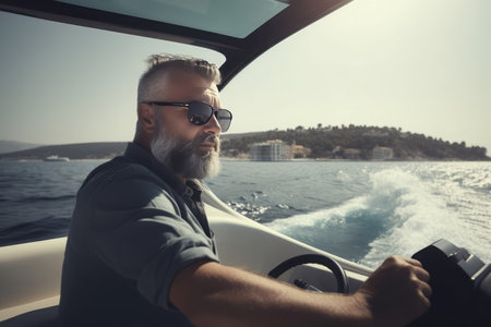 Motorboat professional captain job. Marine travel. Generate AIの素材