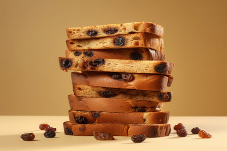 Raisin slices bread stack. Food nutrition. Generate AIの素材