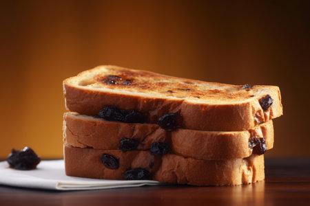 Raisin slices bread toast. Meal flour snack. Generate AIの素材