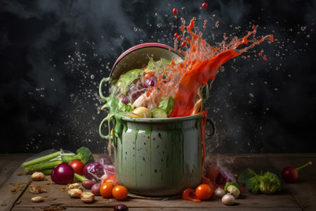 Vegetable split pot splash. Food creamy. Generate Aiの素材