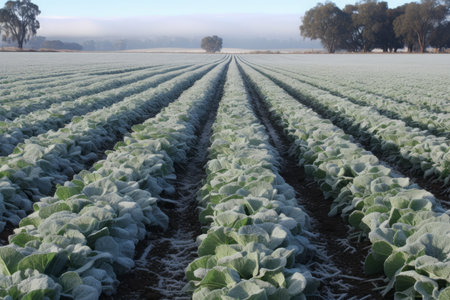 Frozen salad field. Spring cold ice. Generate Aiの素材