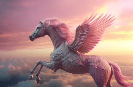Pink pegasus. Nature unicorn animal. Generate Aiの素材