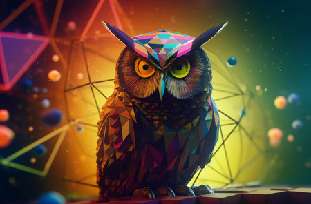 Colorful owl. Cute bird design. Generate Aiの素材