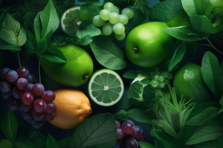 Green tropical fruits. Ripe diet. Generate Aiの素材
