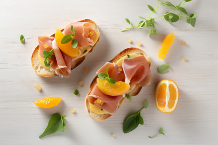 Ham bruschetta. Pork meat hamon. Generate Aiの素材