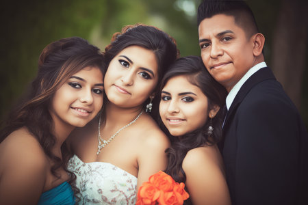 Hispanic family portrait. Smile park. Generate Aiの素材