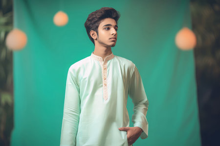 Indian kurta design model. Face man. Generate Aiの素材