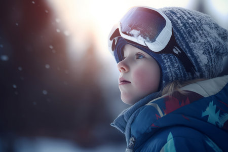 Little boy with snowboard. Sport fun. Generate Aiの素材