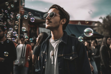 Man bubbles fair. Holiday event. Generate Aiの素材