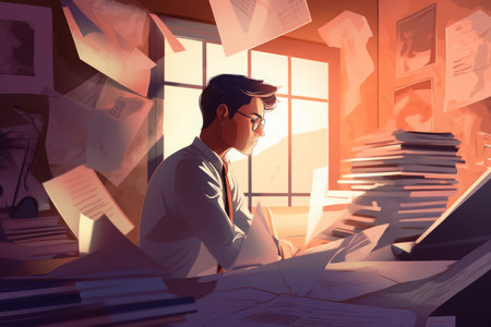 Man busy desk illustration. Manager adult. Generate Aiの素材