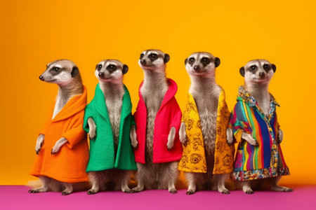 Meerkat colorful cloth. Cute hand pattern. Generate Aiの素材