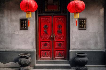 China red door. Temple gate oriental. Generate Aiの素材