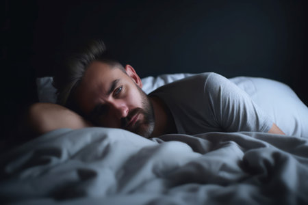 Depressed no sleeping man. Person medicine. Generate Aiの素材