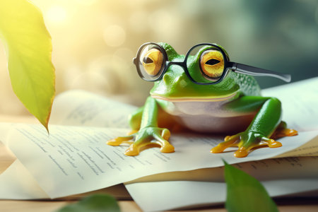 Green frog glasses small. Natural pet. Generate Aiの素材