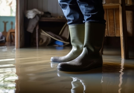Boots rubber in flooded house. After big rain. Generate Aiの素材