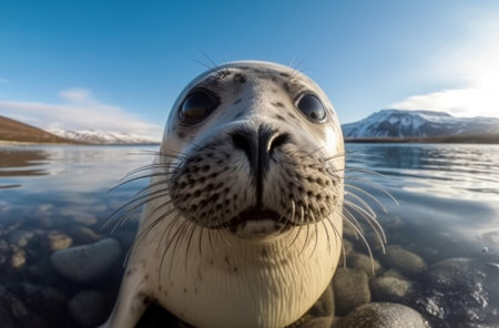 Seal beach closeup nature. Marine mammal. Generate Aiの素材