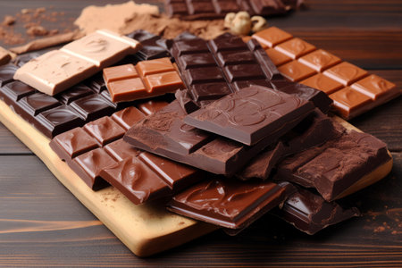 Tasty chocolate bars. Snack dessert. Generate Aiの素材