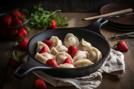 Strawberry dumplings food kitchen. Stuffed fresh. Generate Aiの素材