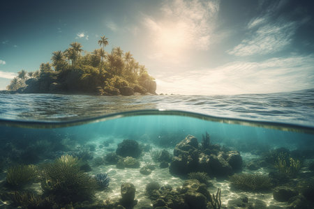 Tropical island underwater. Summer sea nature. Generate Aiの素材