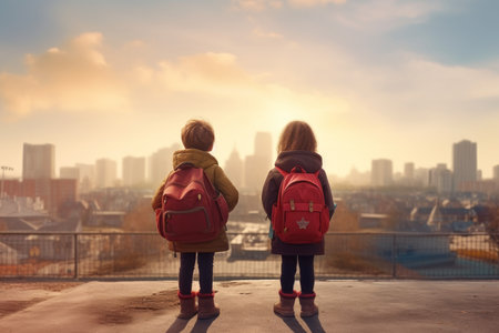 Two school little friends. Child study. Generate Aiの素材