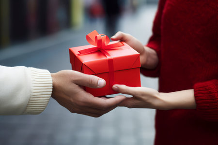 Woman man red gift. Present box. Generate Aiの素材