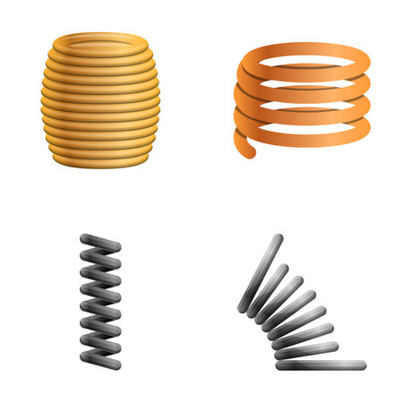 Metal spring icons set cartoon vector. Repair work. Detail, spare partのイラスト素材
