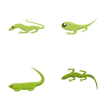 Reptile icons set cartoon vector. Green lizard. Wild natureのイラスト素材