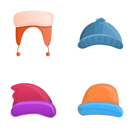 Winter headdress icons set cartoon vector. Different warm winter hat. Headwear, clothesのイラスト素材