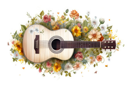 Acoustic guitar flowers. Sound nature. Generate Aiの素材
