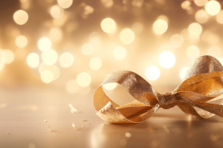 Golden ribbon bow decoration. Celebration design. Generate Aiの素材
