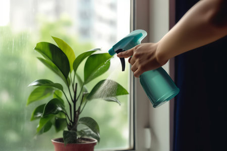 Hand spraying plants. Houseplant garden. Generate Aiの素材