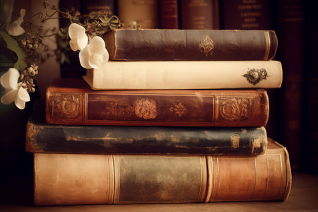 Old vintage books. Art stack concept. Generate Aiの素材