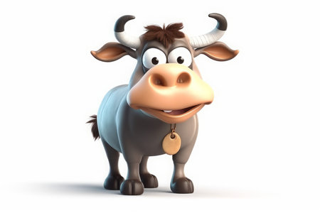 Bull cartoon funny character. Zoo mammal. Generate Aiの素材