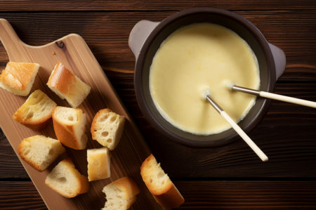 Cheese fondue bread. Menu tradition. Generate aiの素材