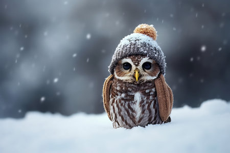 Cute owl cap winter. Face wise. Generate Aiの素材