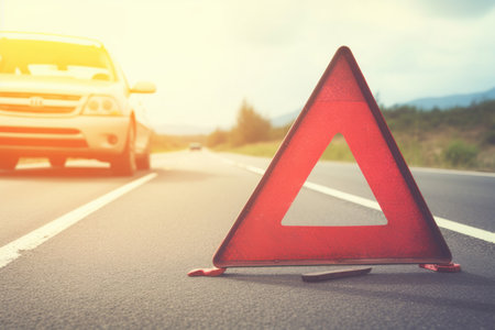 Emergency road sign. Vehicle trouble. Generate Aiの素材
